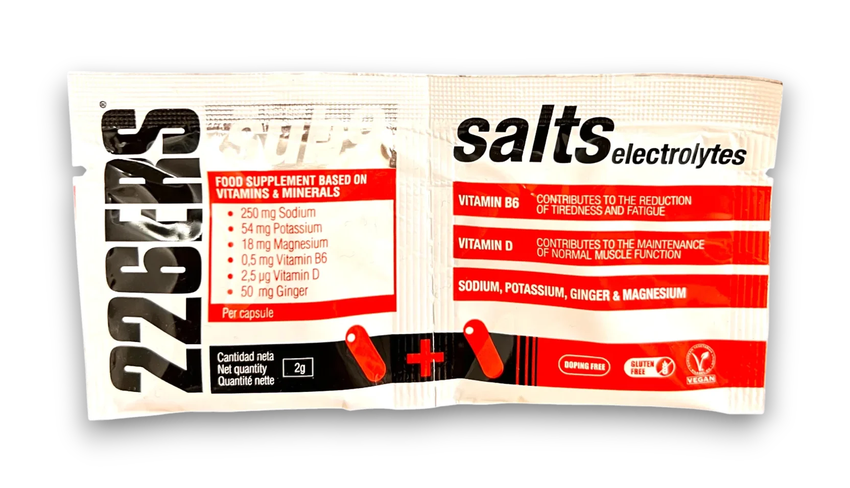 226ERS Salts Electrolytes gélules électrolytes sodium potassium magnésium vitamines B6 D 2g vegan sans gluten