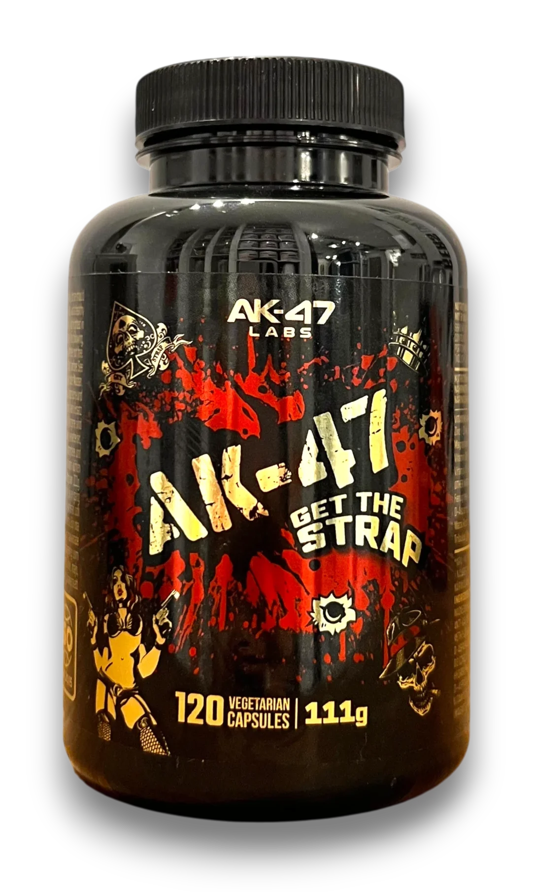 Flacon noir AK-47 Labs “AK-47 Get the Strap”, complément alimentaire en 120 gélules