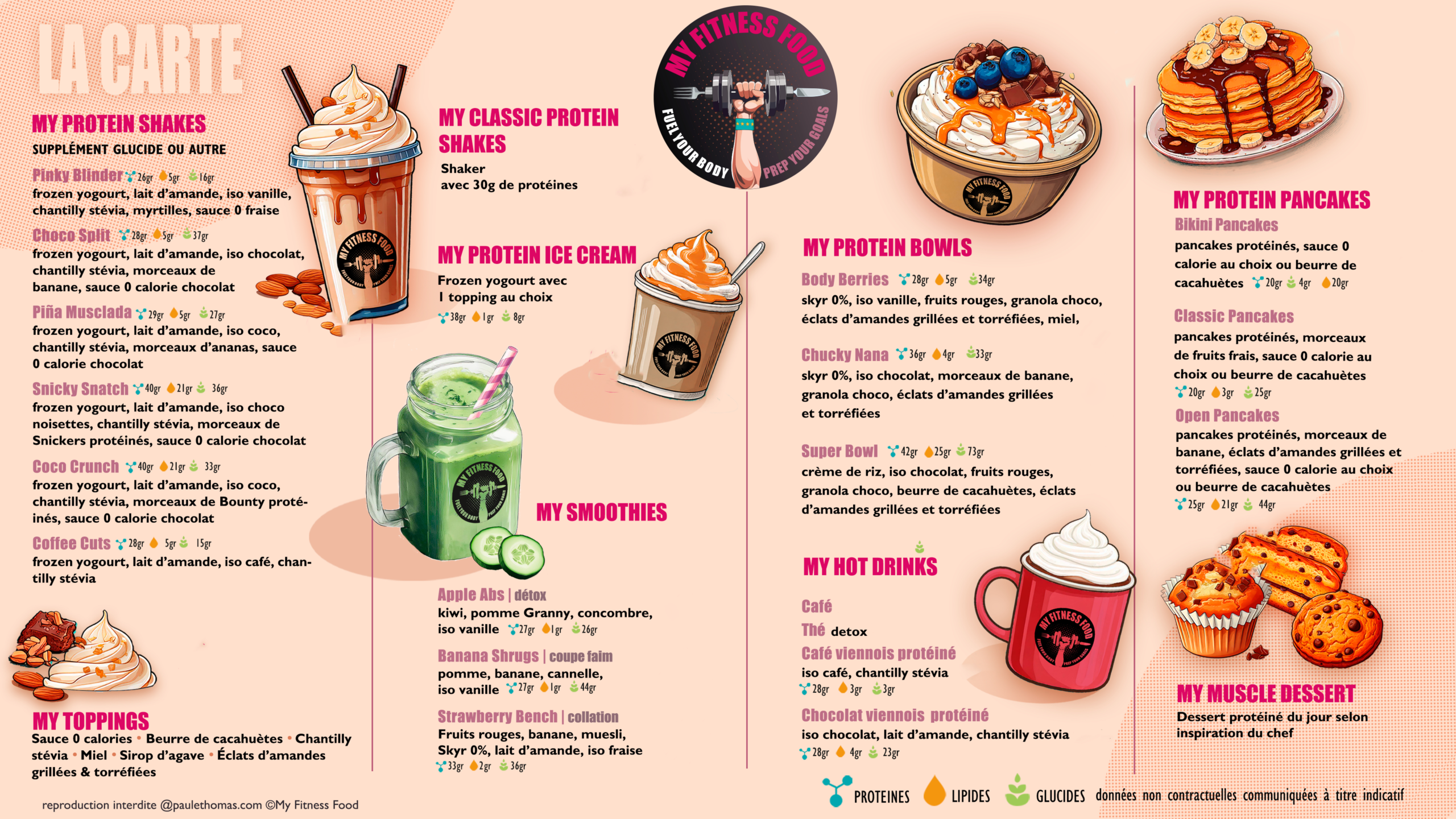 Carte des encas protéinées proposée par My Fitness Food