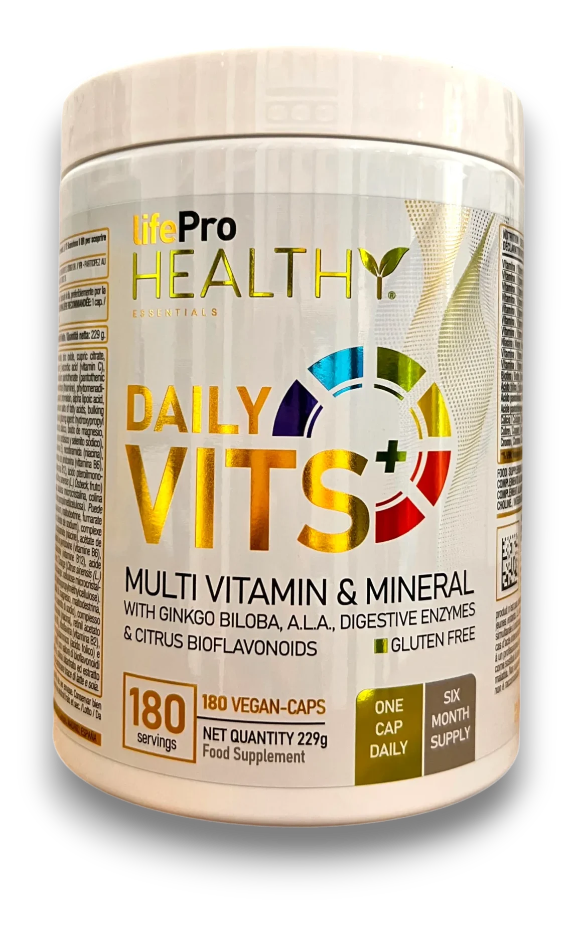 LifePro Healthy Daily Vits+, multivitamines & minéraux, 180 gélules vegan.