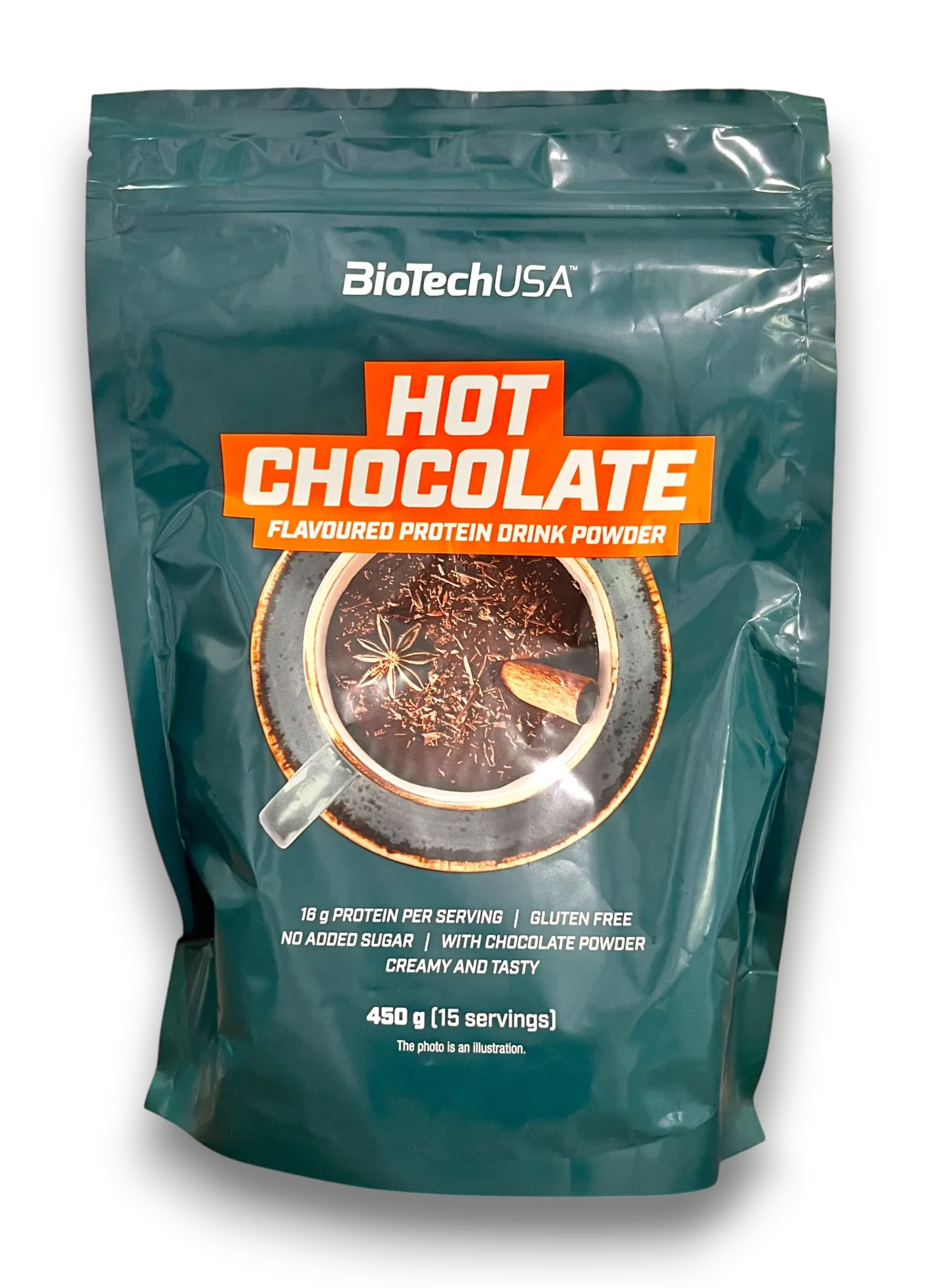 Sachet BioTechUSA Hot Chocolate, poudre protéinée saveur chocolat, 450 g (15 portions).