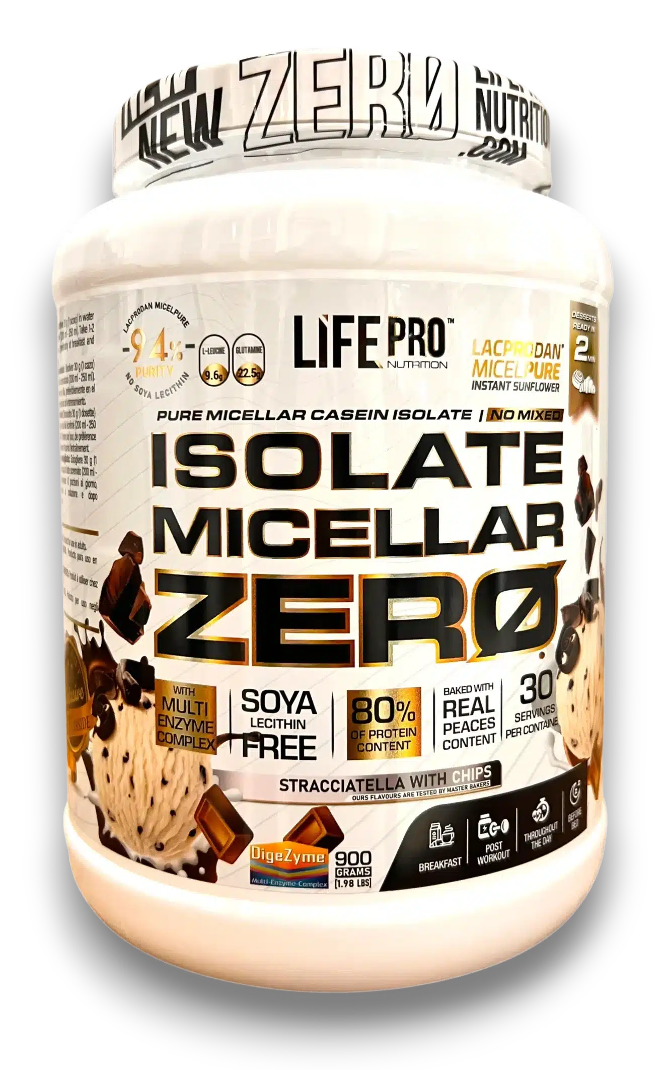 Life Pro Nutrition Isolate Micellar Zero – pure micellar casein isolate, Stracciatella with chips flavour, 900 g (30 servings)