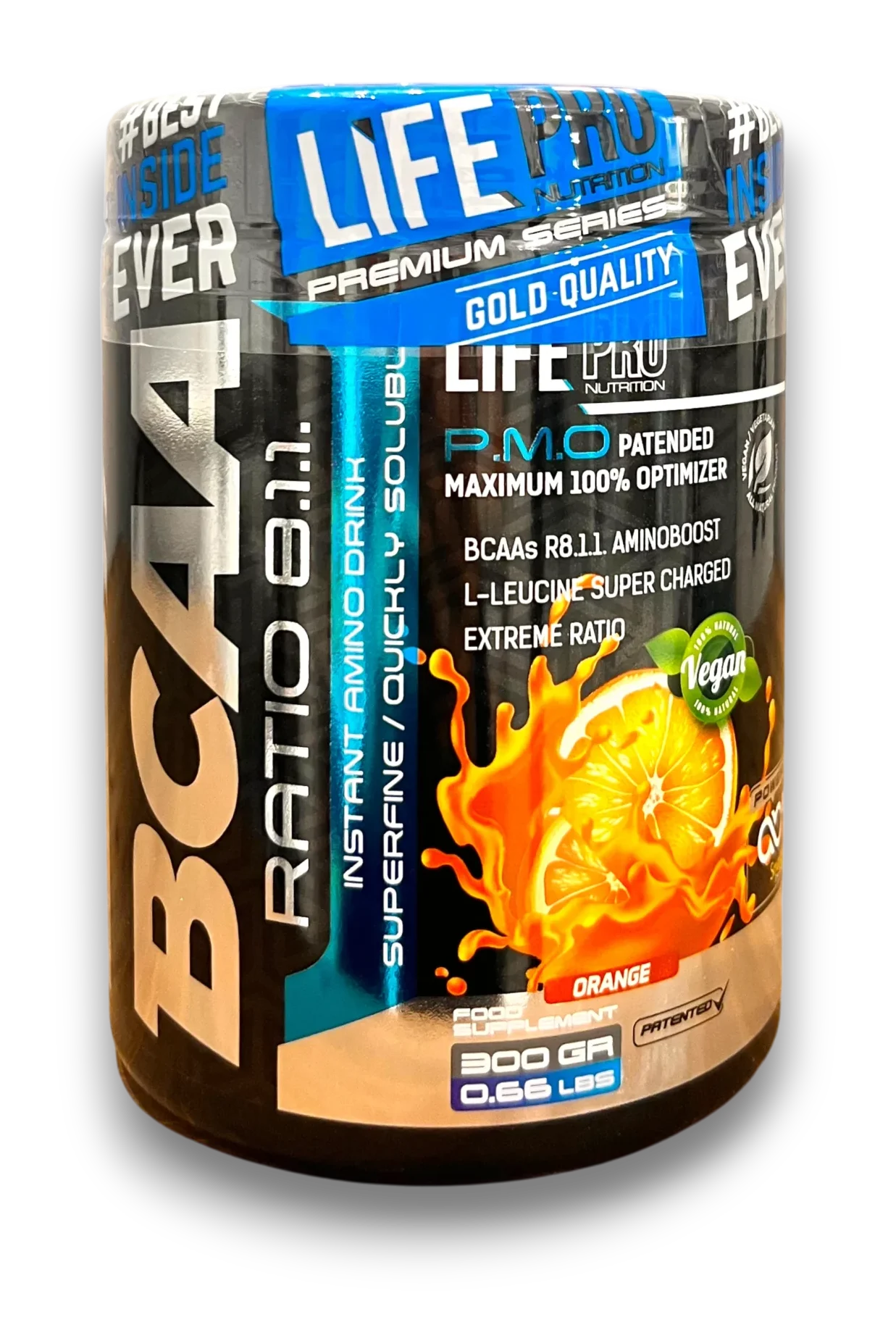 Life Pro Nutrition – BCAA 8:1:1 P.M.O. (Orange, 300 g).