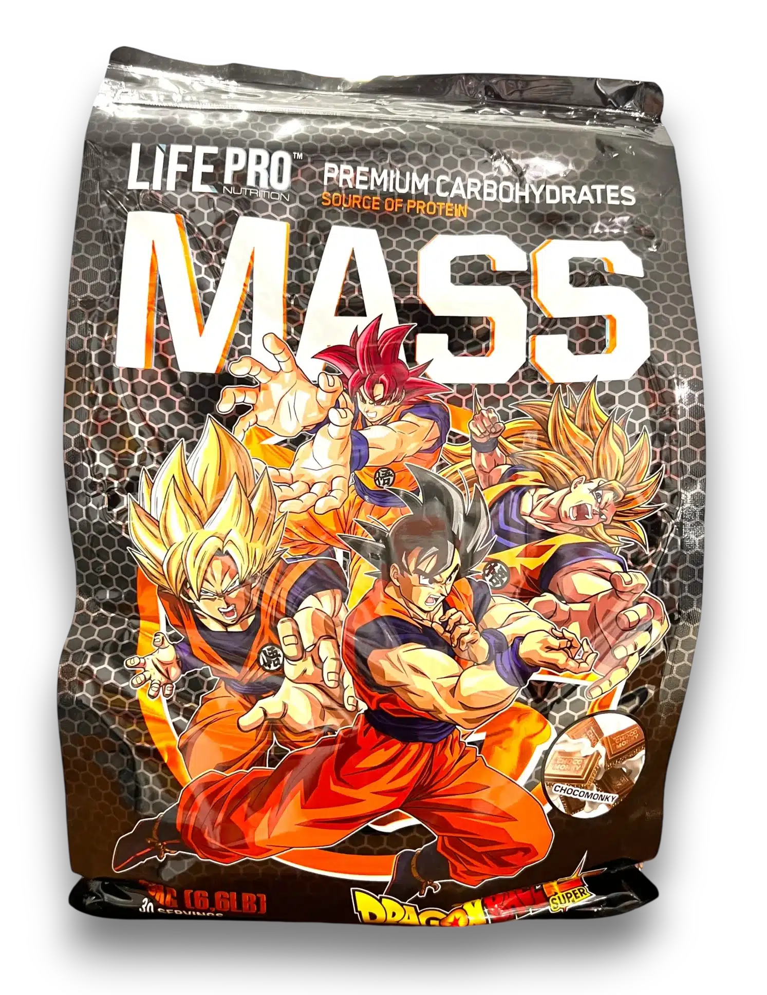 Life Pro Nutrition – Mass (Premium Carbohydrates, source of protein), Dragon Ball Super edition, Chocomonky flavour, 3 kg (6.6 lb), 30 servings.