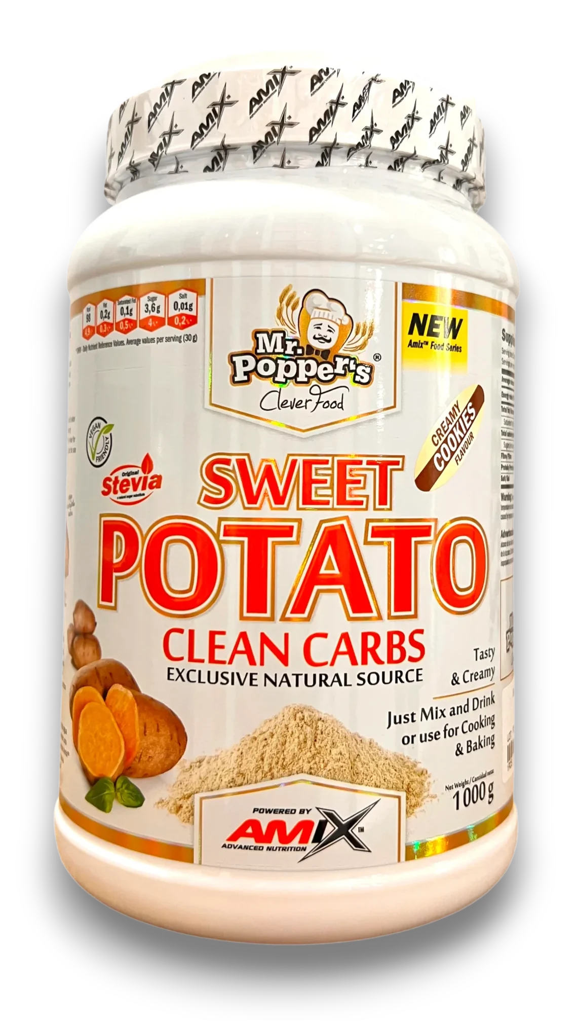 Pot de poudre Mr. Popper’s Sweet Potato Clean Carbs (1 000 g), source naturelle de glucides à base de patate douce