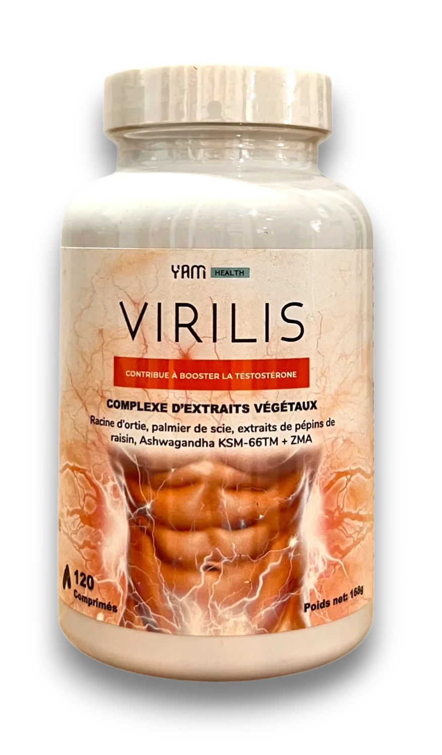 Flacon de complément alimentaire Yam Health Virilis, 120 comprimés
