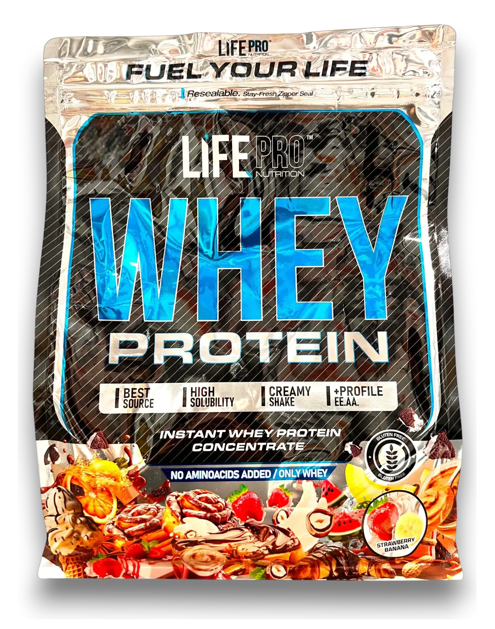 Sachet Life Pro Whey Protein, goût strawberry banana.